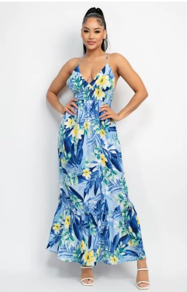 Blue Spring Ruffle Maxi